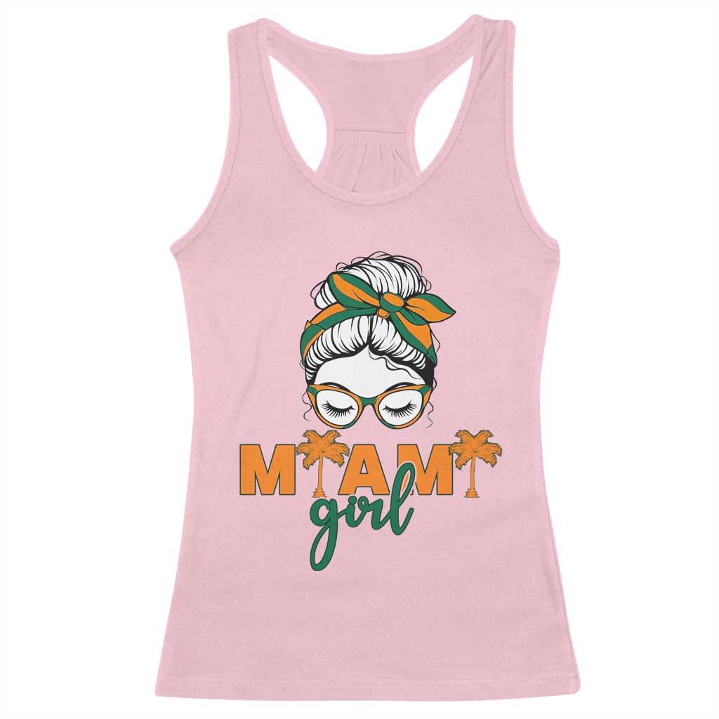 Miami Girl Messy Bun Bandana Racerback Tank Top South Florida Pride Palm Trees