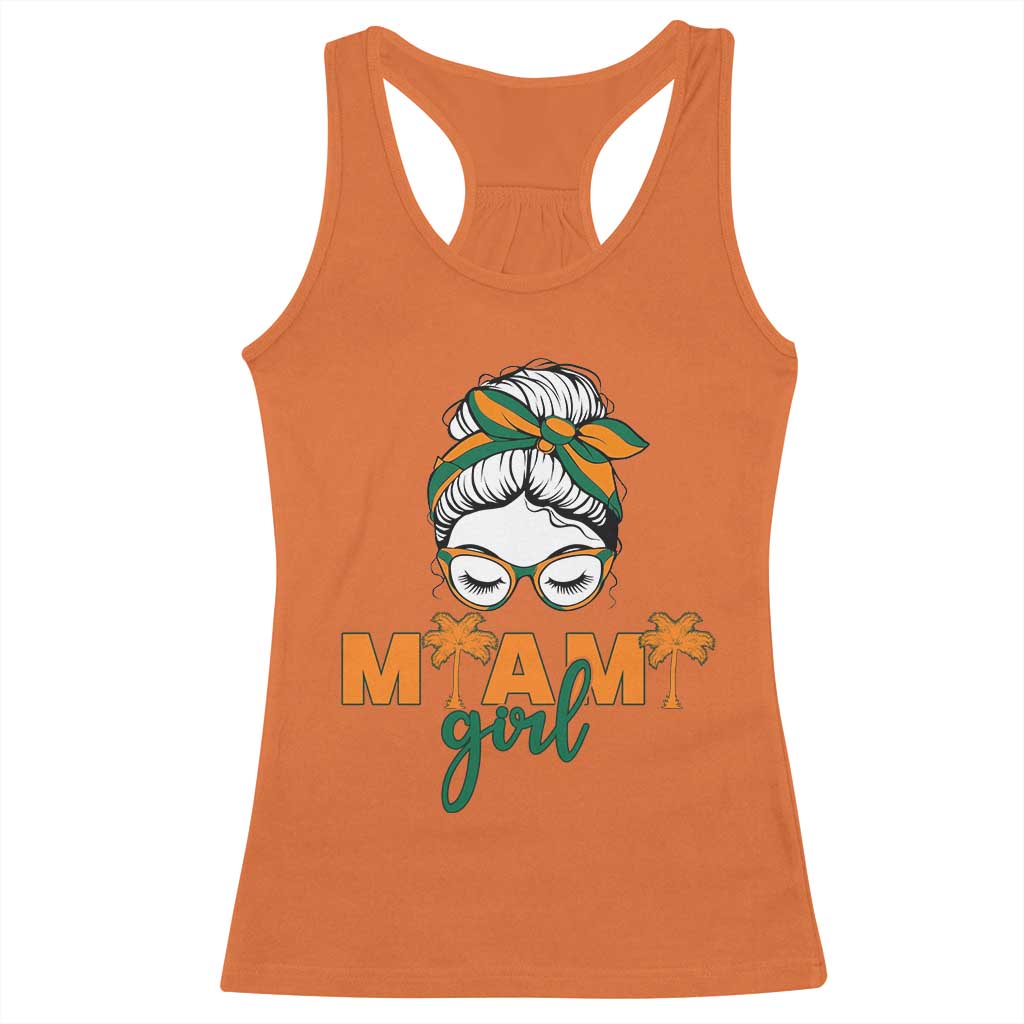 Miami Girl Messy Bun Bandana Racerback Tank Top South Florida Pride Palm Trees