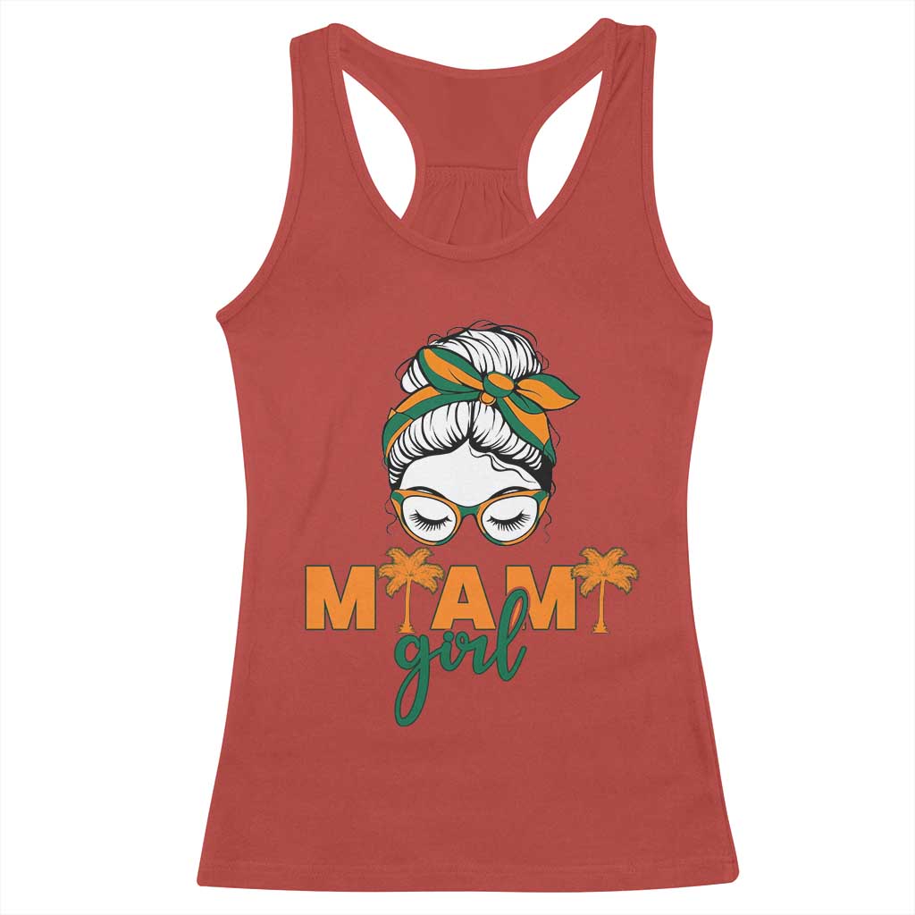 Miami Girl Messy Bun Bandana Racerback Tank Top South Florida Pride Palm Trees