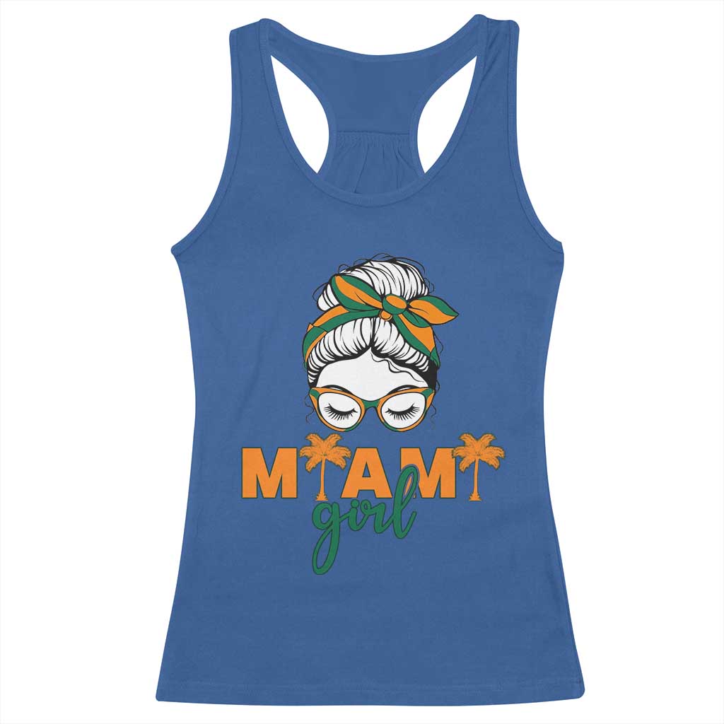 Miami Girl Messy Bun Bandana Racerback Tank Top South Florida Pride Palm Trees