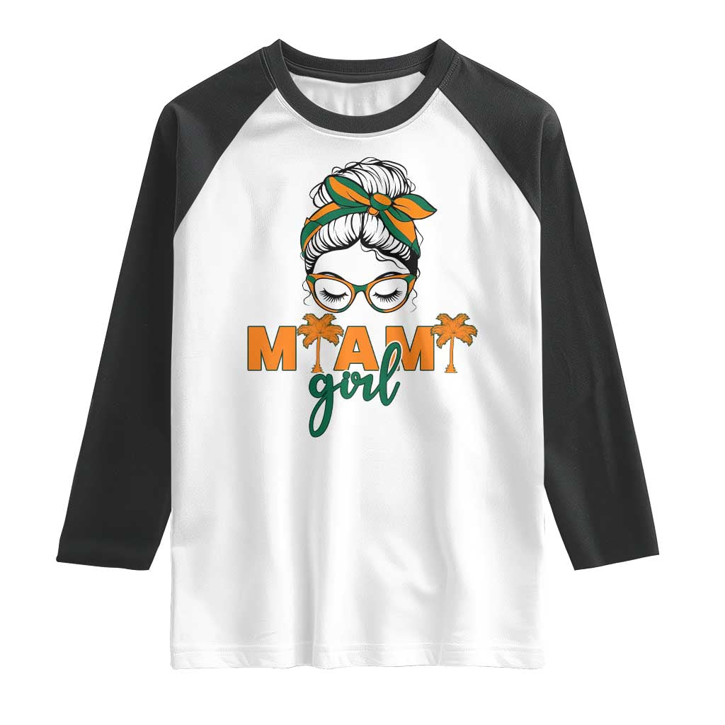 Miami Girl Messy Bun Bandana Raglan Shirt South Florida Pride Palm Trees