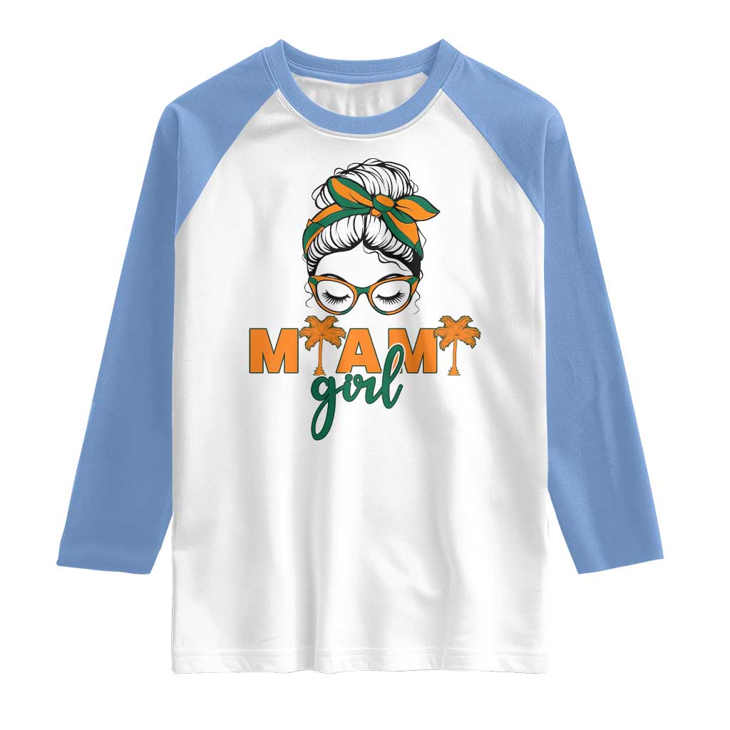 Miami Girl Messy Bun Bandana Raglan Shirt South Florida Pride Palm Trees