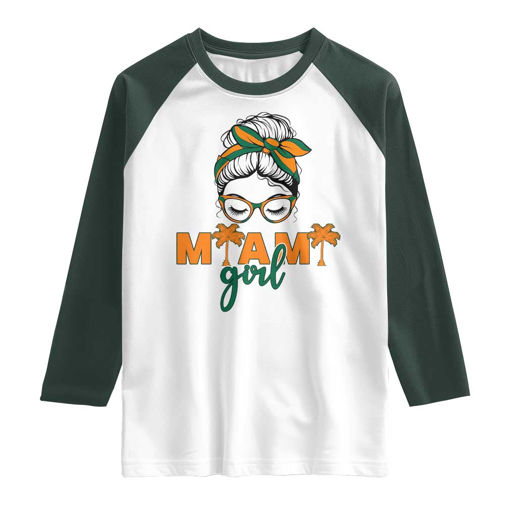 Miami Girl Messy Bun Bandana Raglan Shirt South Florida Pride Palm Trees