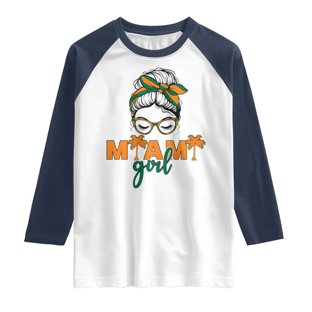 Miami Girl Messy Bun Bandana Raglan Shirt South Florida Pride Palm Trees