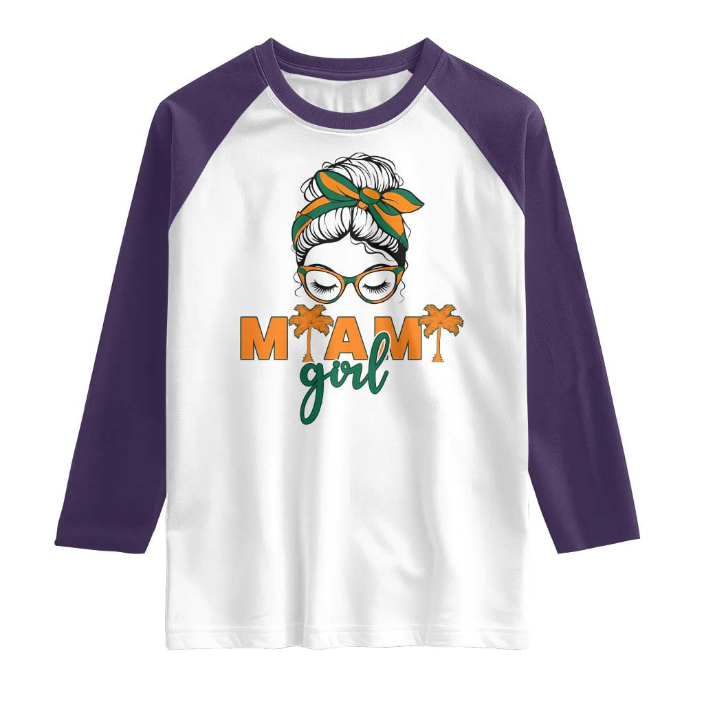 Miami Girl Messy Bun Bandana Raglan Shirt South Florida Pride Palm Trees