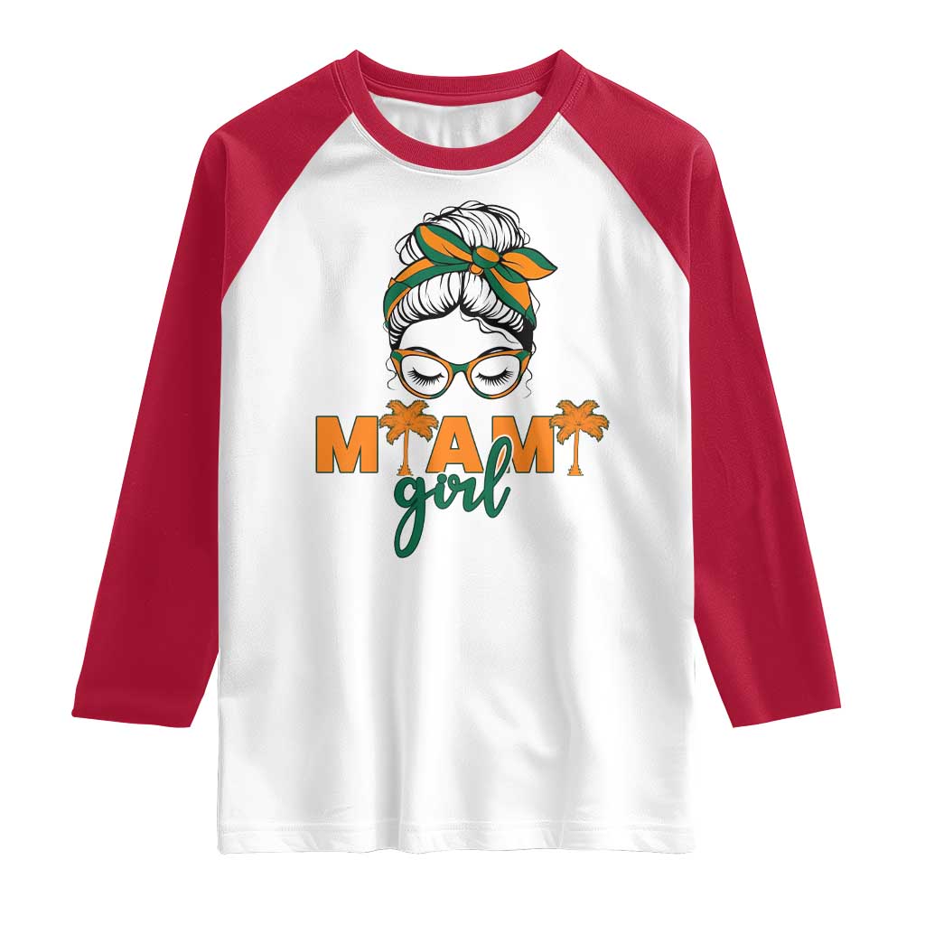 Miami Girl Messy Bun Bandana Raglan Shirt South Florida Pride Palm Trees