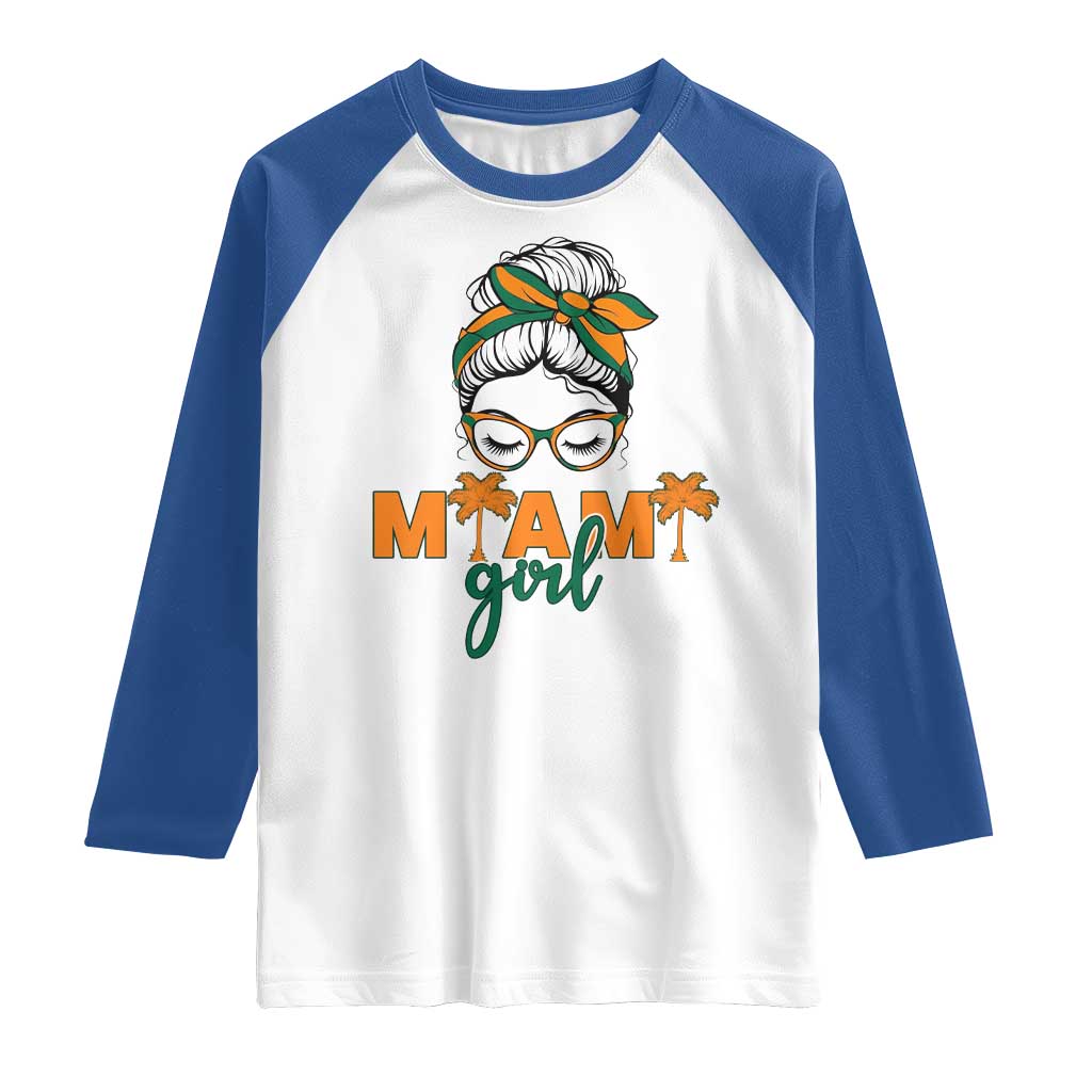 Miami Girl Messy Bun Bandana Raglan Shirt South Florida Pride Palm Trees