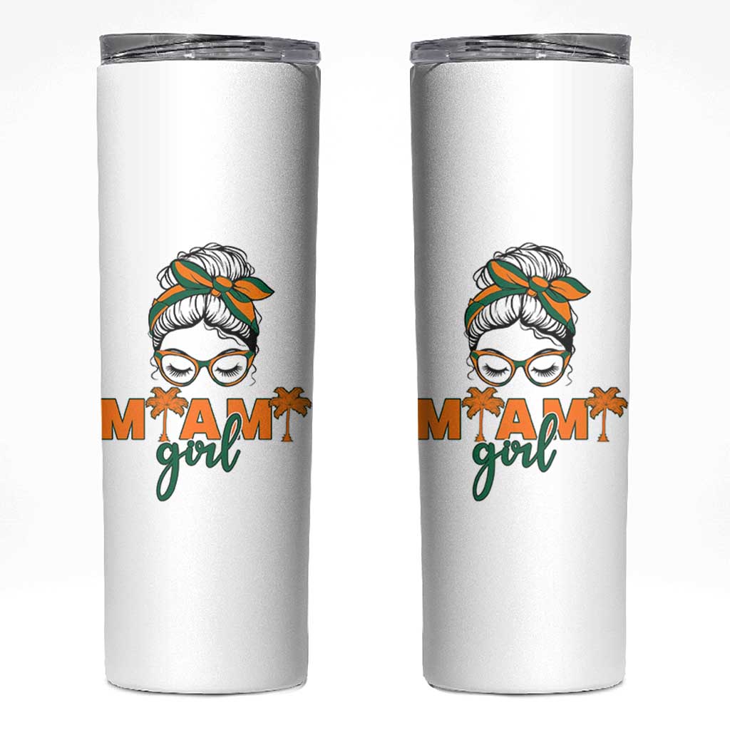 Miami Girl Messy Bun Bandana Skinny Tumbler South Florida Pride Palm Trees