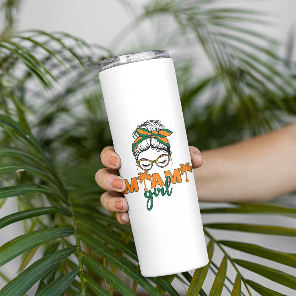 Miami Girl Messy Bun Bandana Skinny Tumbler South Florida Pride Palm Trees