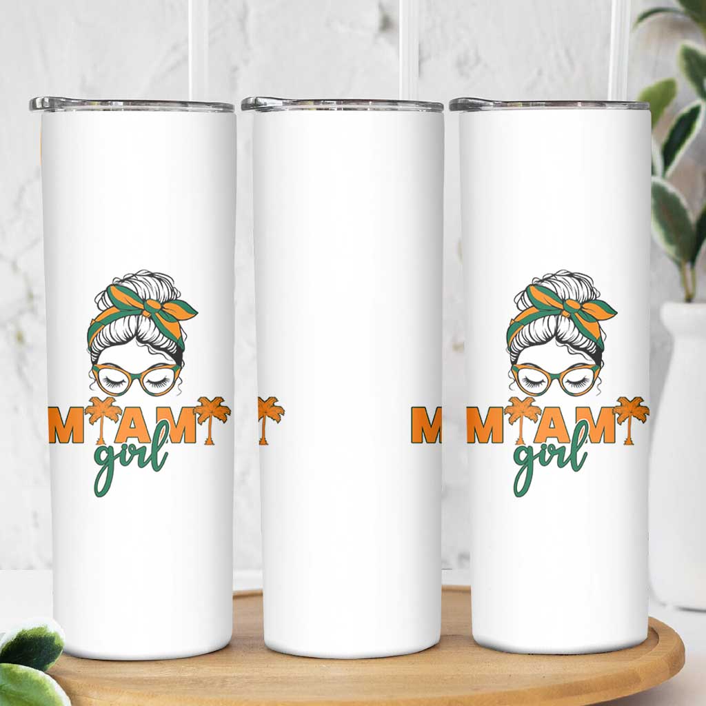 Miami Girl Messy Bun Bandana Skinny Tumbler South Florida Pride Palm Trees