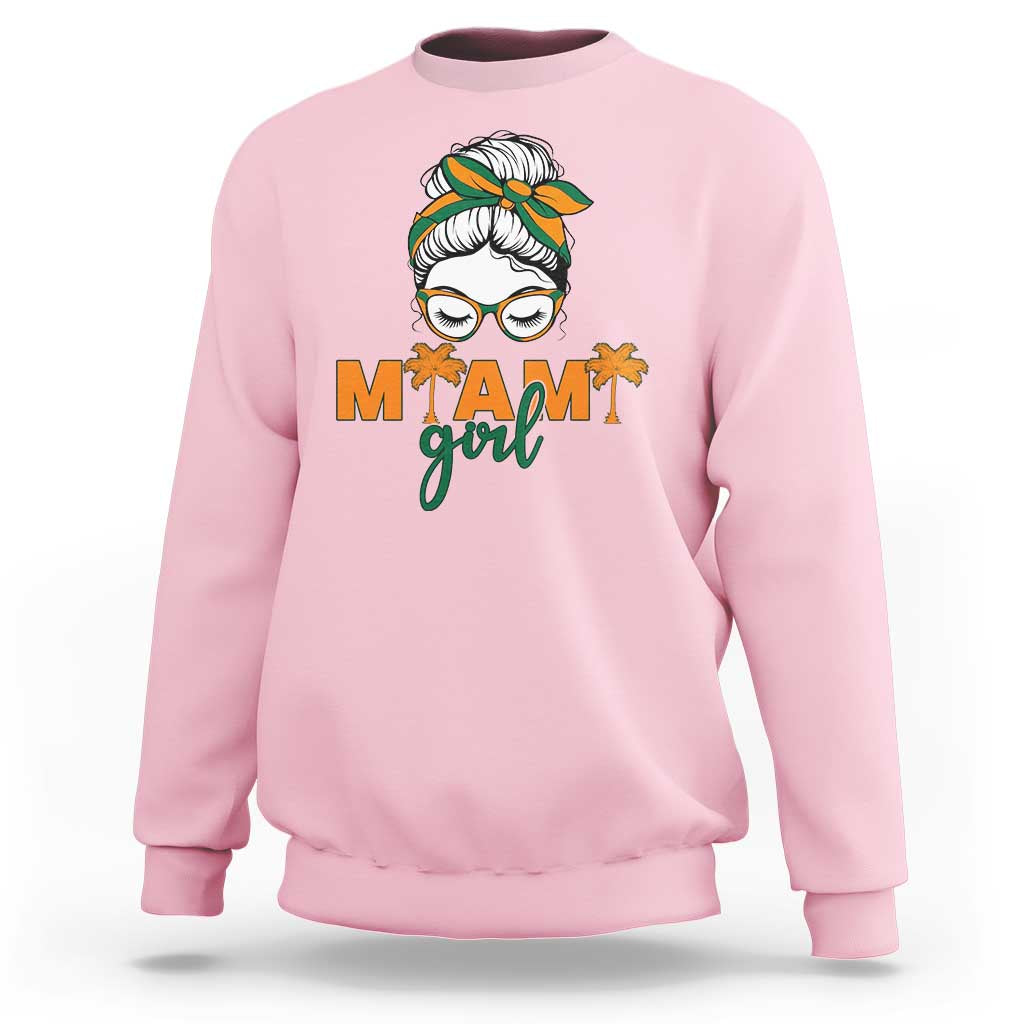 Miami Girl Messy Bun Bandana Sweatshirt South Florida Pride Palm Trees