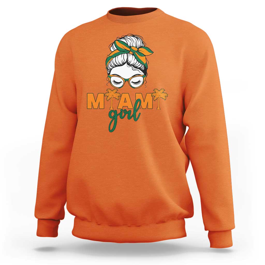 Miami Girl Messy Bun Bandana Sweatshirt South Florida Pride Palm Trees