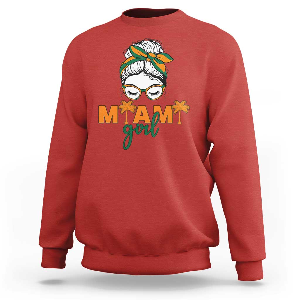 Miami Girl Messy Bun Bandana Sweatshirt South Florida Pride Palm Trees