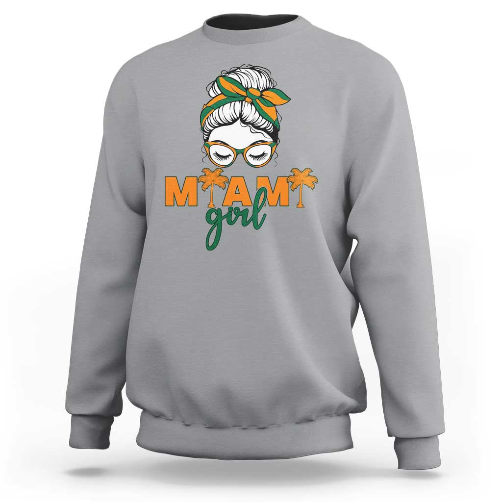 Miami Girl Messy Bun Bandana Sweatshirt South Florida Pride Palm Trees
