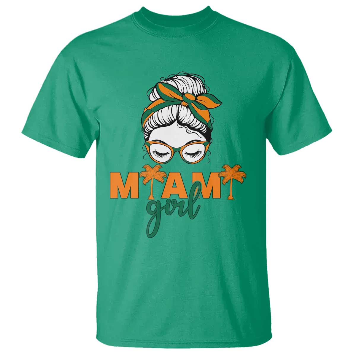 Miami Girl Messy Bun Bandana T Shirt South Florida Pride Palm Trees