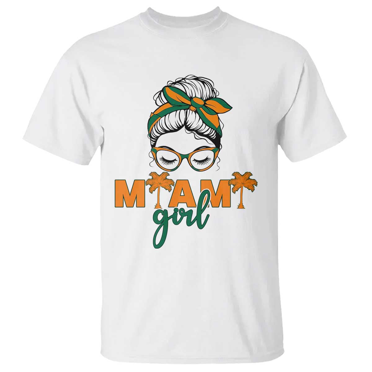 Miami Girl Messy Bun Bandana T Shirt South Florida Pride Palm Trees