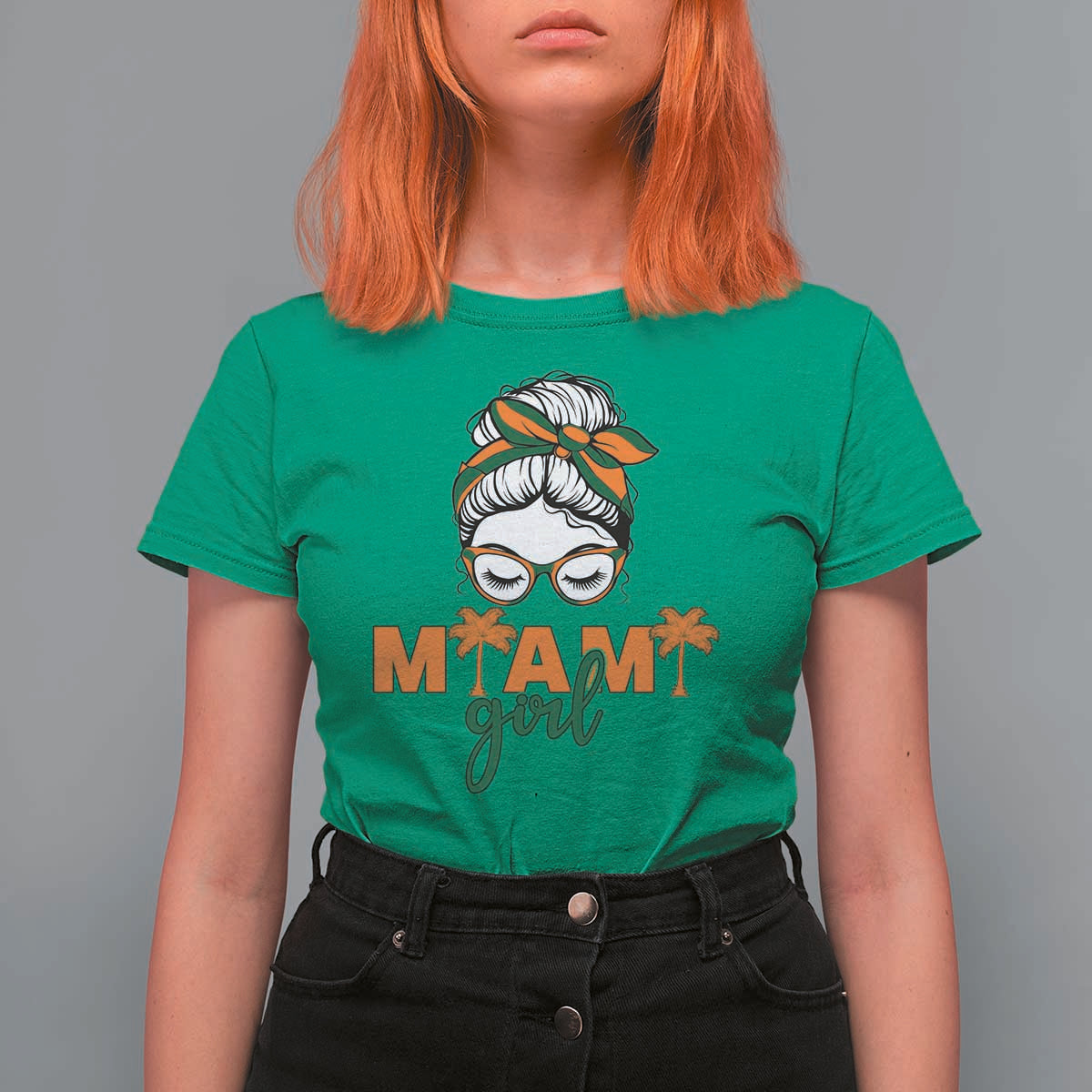 Miami Girl Messy Bun Bandana T Shirt For Women South Florida Pride Palm Trees