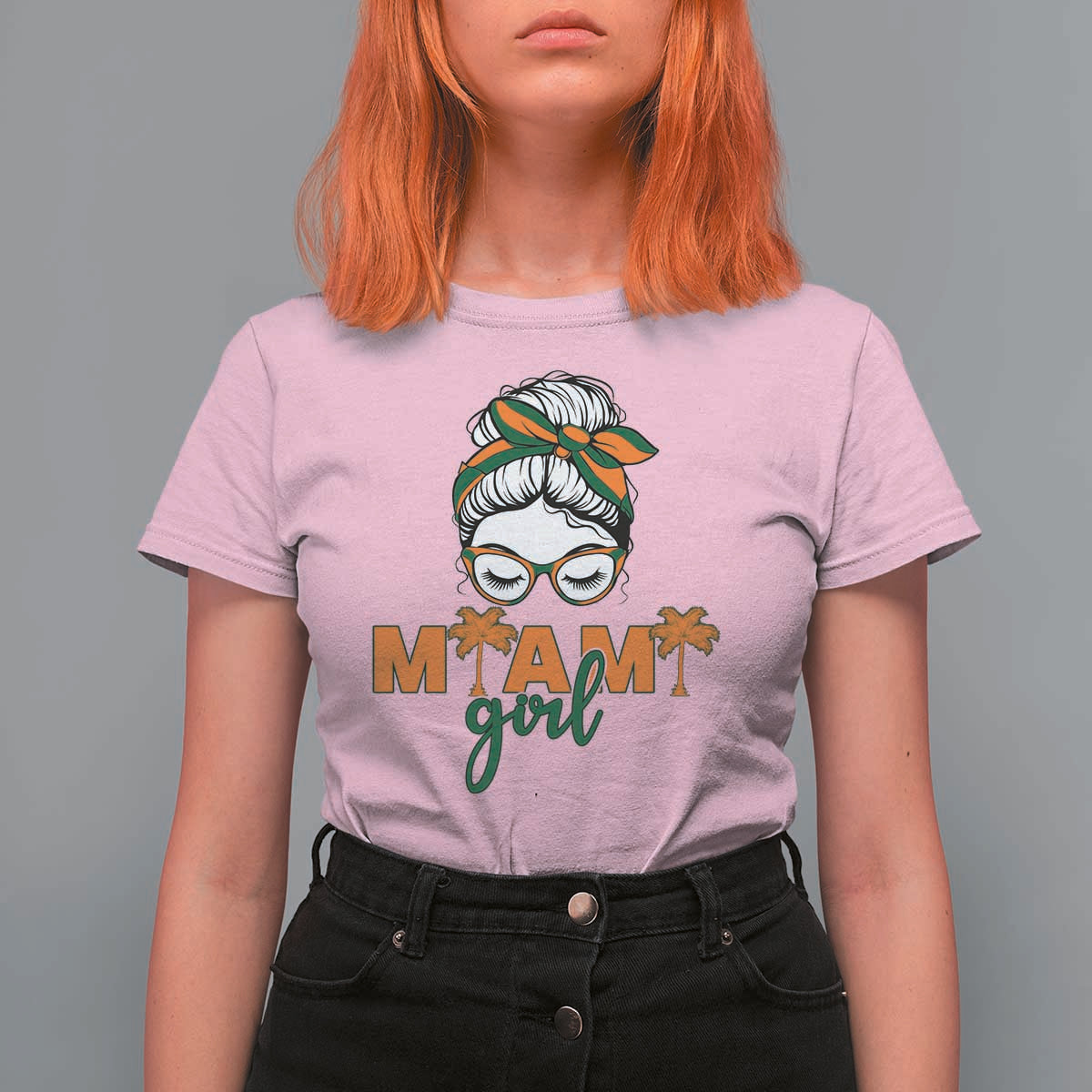 Miami Girl Messy Bun Bandana T Shirt For Women South Florida Pride Palm Trees