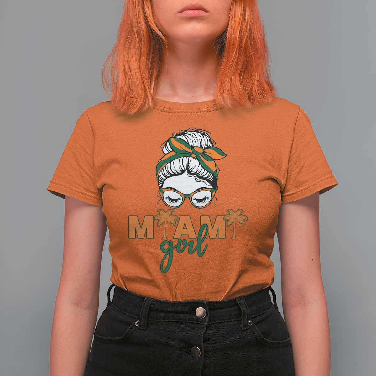 Miami Girl Messy Bun Bandana T Shirt For Women South Florida Pride Palm Trees