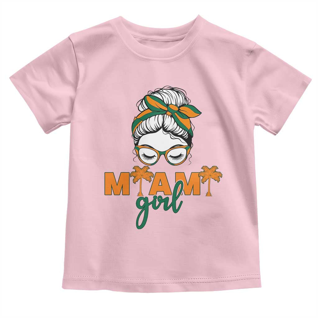 Miami Girl Messy Bun Bandana Toddler T Shirt South Florida Pride Palm Trees