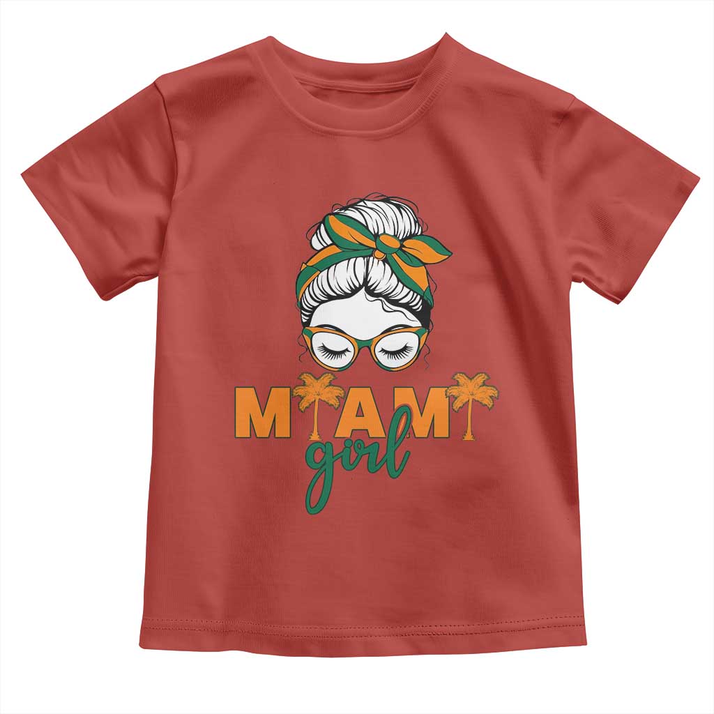 Miami Girl Messy Bun Bandana Toddler T Shirt South Florida Pride Palm Trees