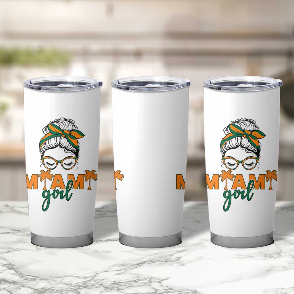 Miami Girl Messy Bun Bandana Tumbler Cup South Florida Pride Palm Trees