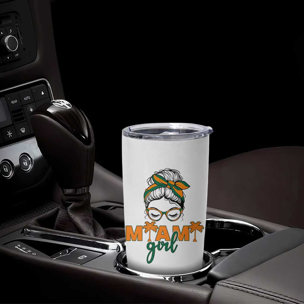 Miami Girl Messy Bun Bandana Tumbler Cup South Florida Pride Palm Trees