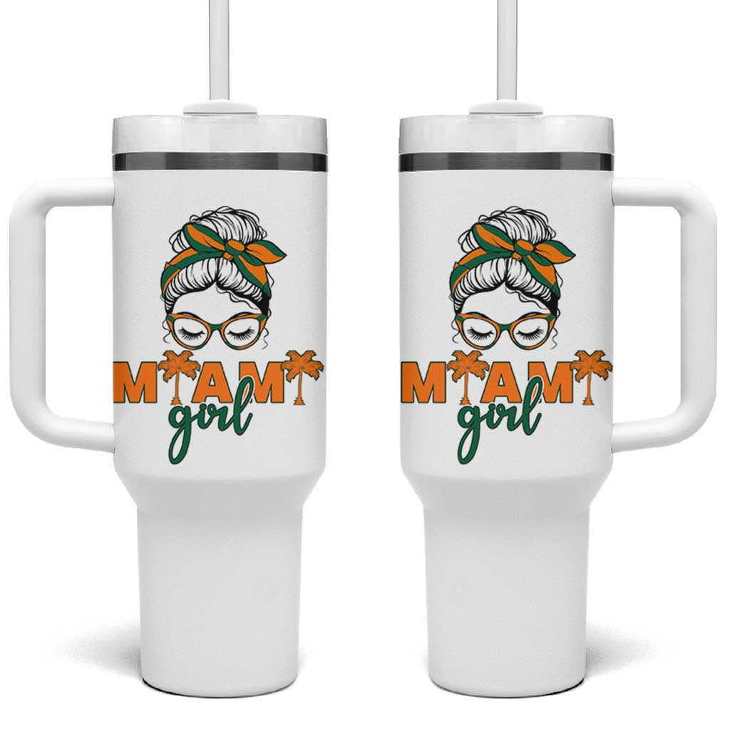 Miami Girl Messy Bun Bandana Tumbler With Handle South Florida Pride Palm Trees