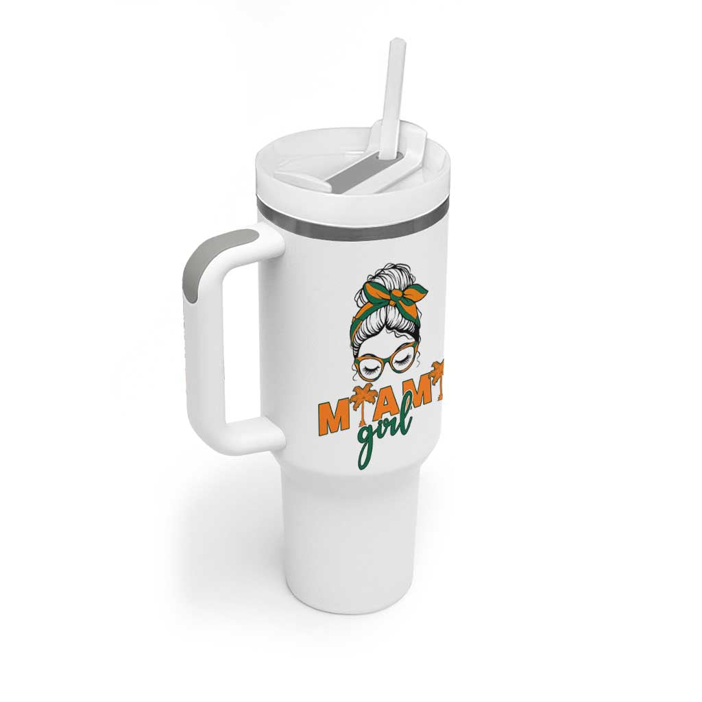 Miami Girl Messy Bun Bandana Tumbler With Handle South Florida Pride Palm Trees