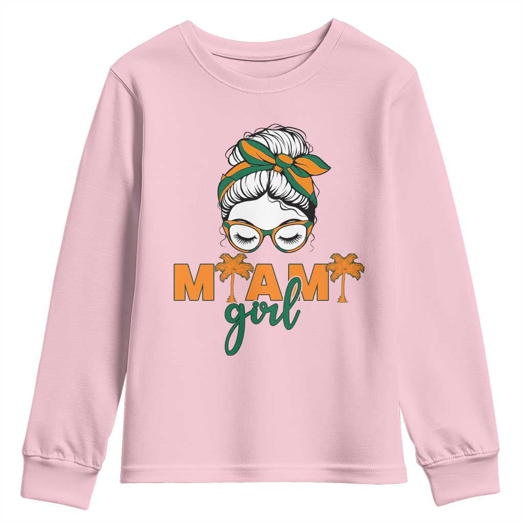 Miami Girl Messy Bun Bandana Youth Sweatshirt South Florida Pride Palm Trees