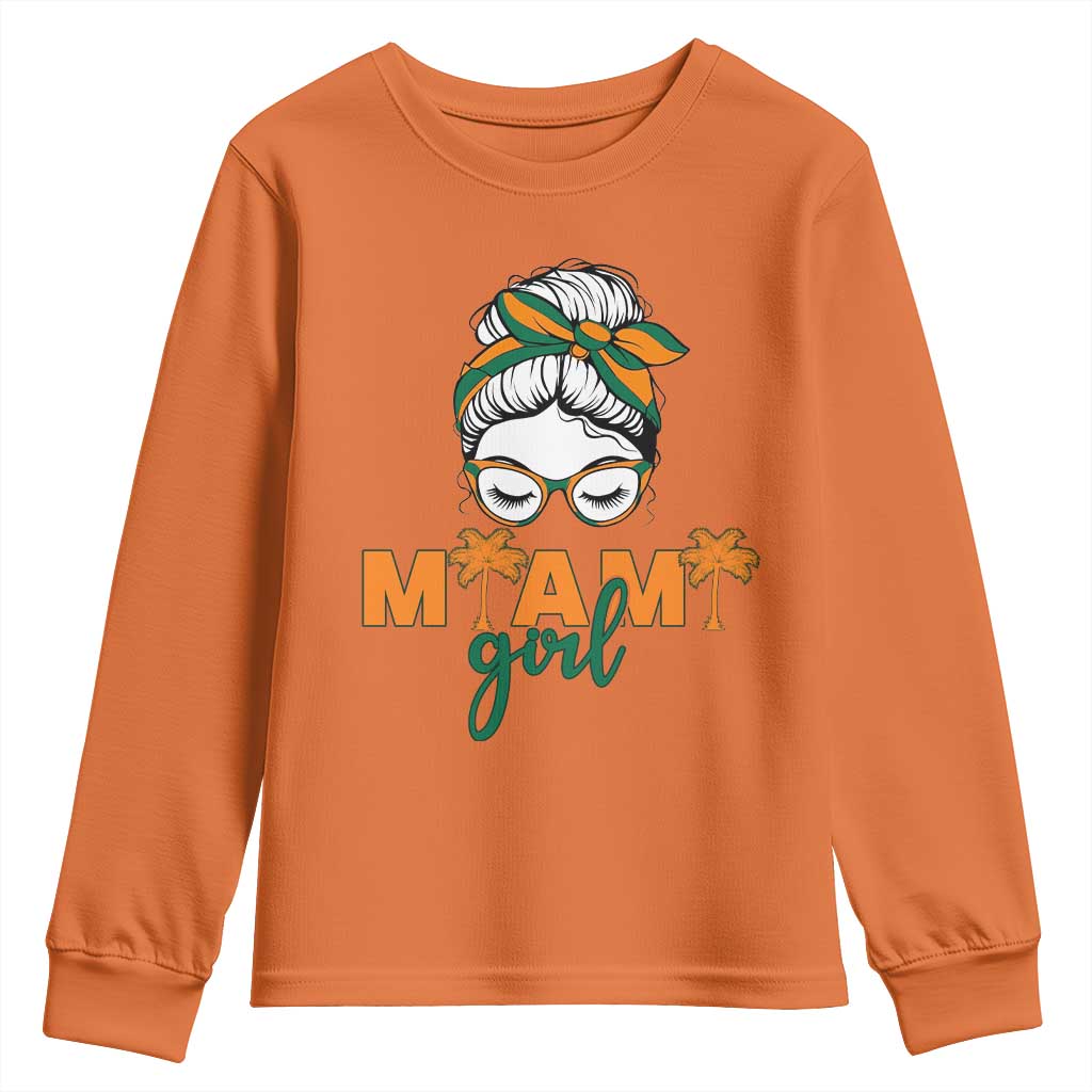 Miami Girl Messy Bun Bandana Youth Sweatshirt South Florida Pride Palm Trees
