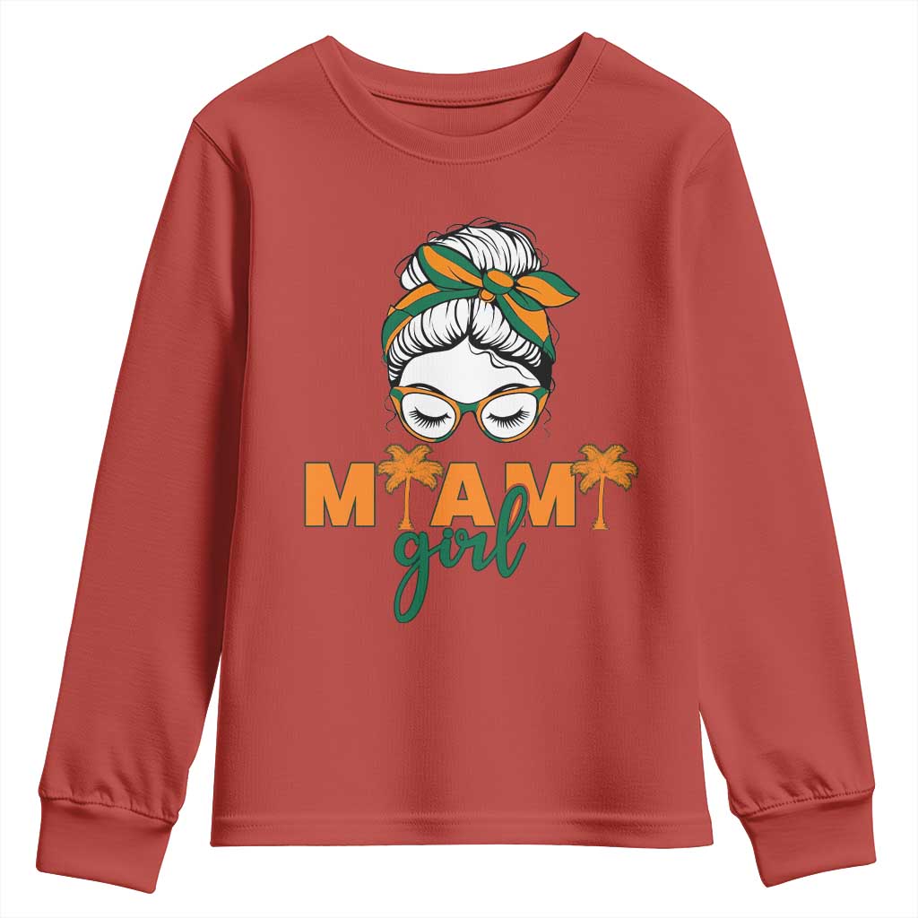 Miami Girl Messy Bun Bandana Youth Sweatshirt South Florida Pride Palm Trees