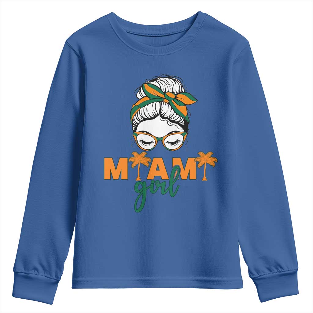 Miami Girl Messy Bun Bandana Youth Sweatshirt South Florida Pride Palm Trees