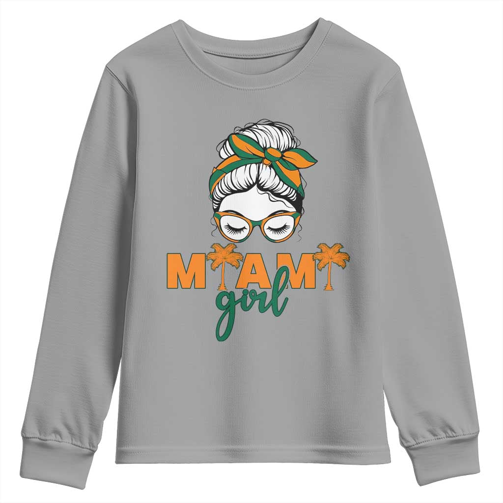 Miami Girl Messy Bun Bandana Youth Sweatshirt South Florida Pride Palm Trees