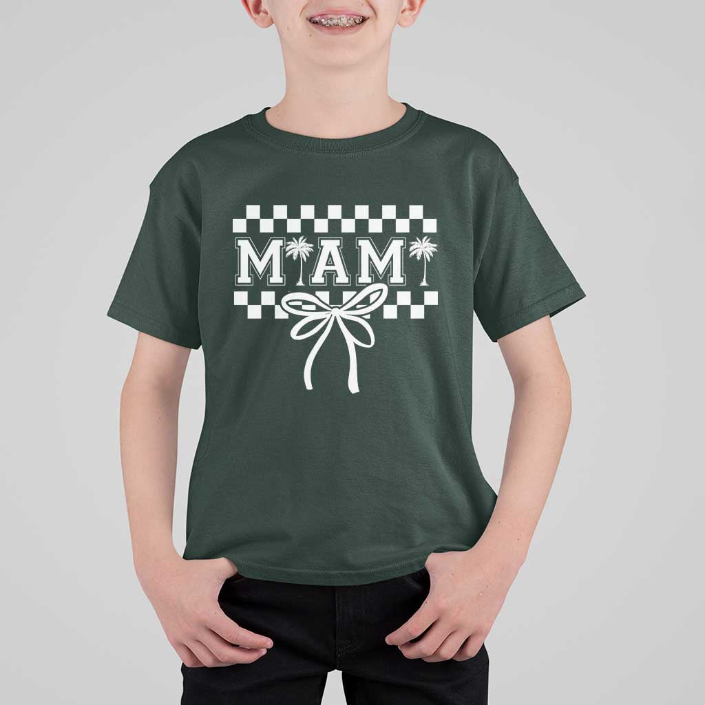 Preppy Miami Bow Aesthetic T Shirt For Kid Cute Checkered Palm Tree College Girl