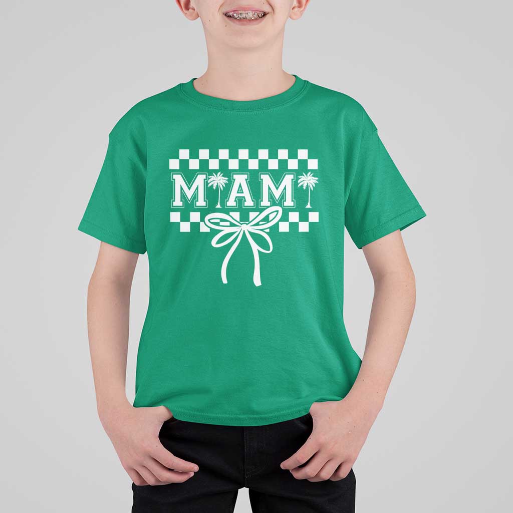 Preppy Miami Bow Aesthetic T Shirt For Kid Cute Checkered Palm Tree College Girl