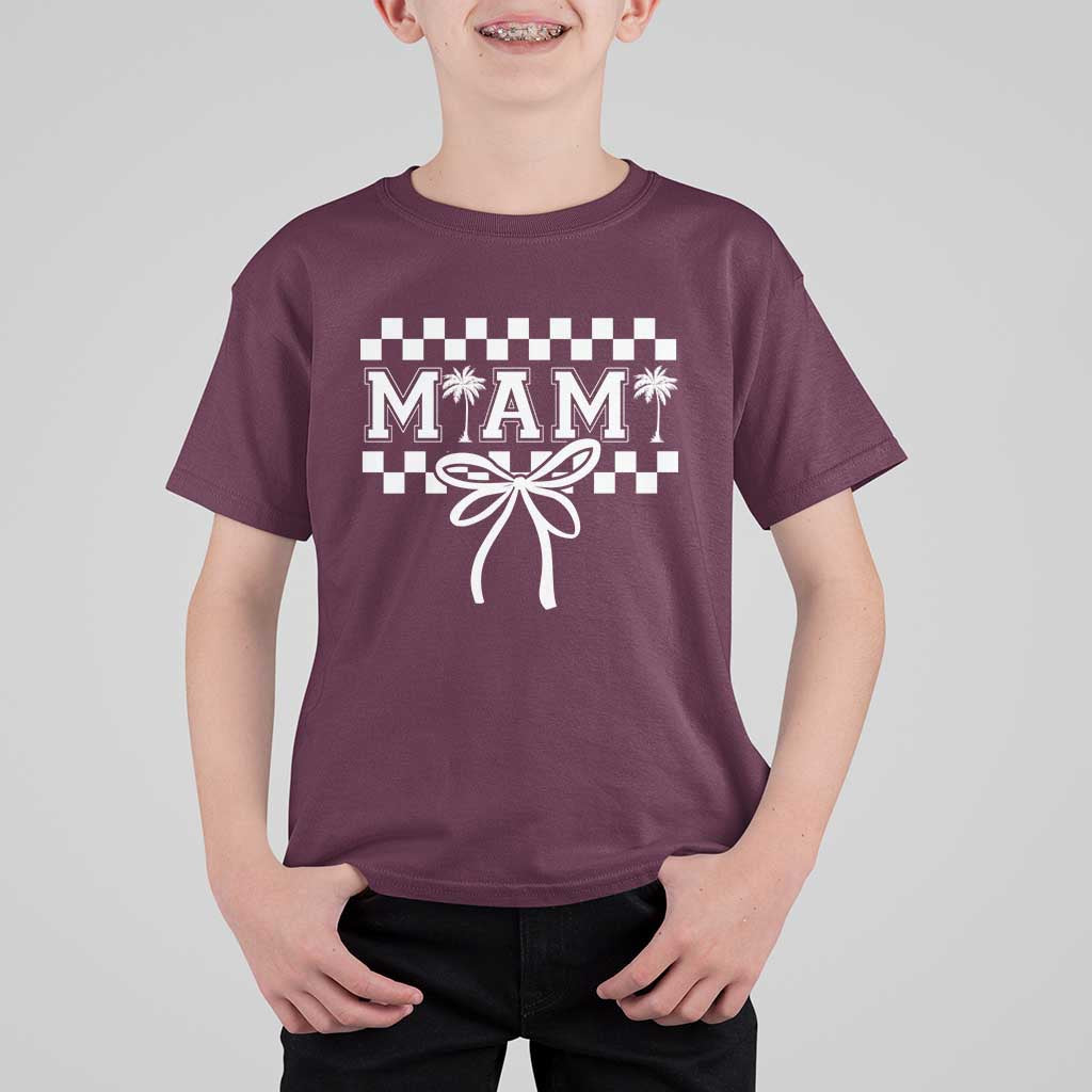Preppy Miami Bow Aesthetic T Shirt For Kid Cute Checkered Palm Tree College Girl