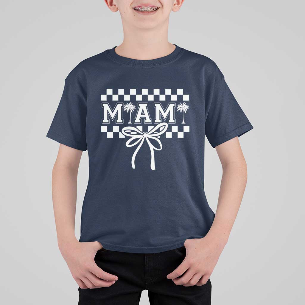 Preppy Miami Bow Aesthetic T Shirt For Kid Cute Checkered Palm Tree College Girl