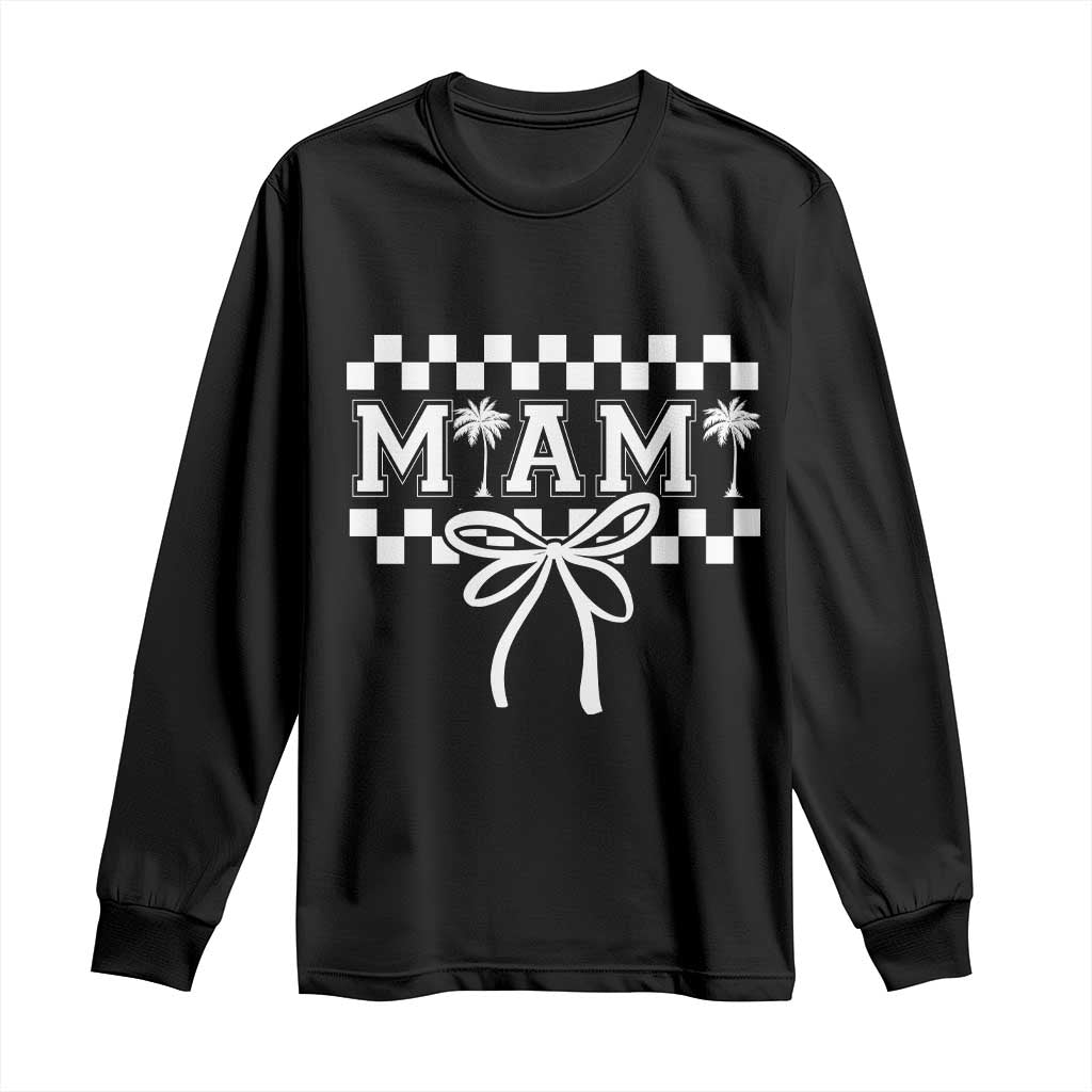 Preppy Miami Bow Aesthetic Long Sleeve Shirt Cute Checkered Palm Tree College Girl