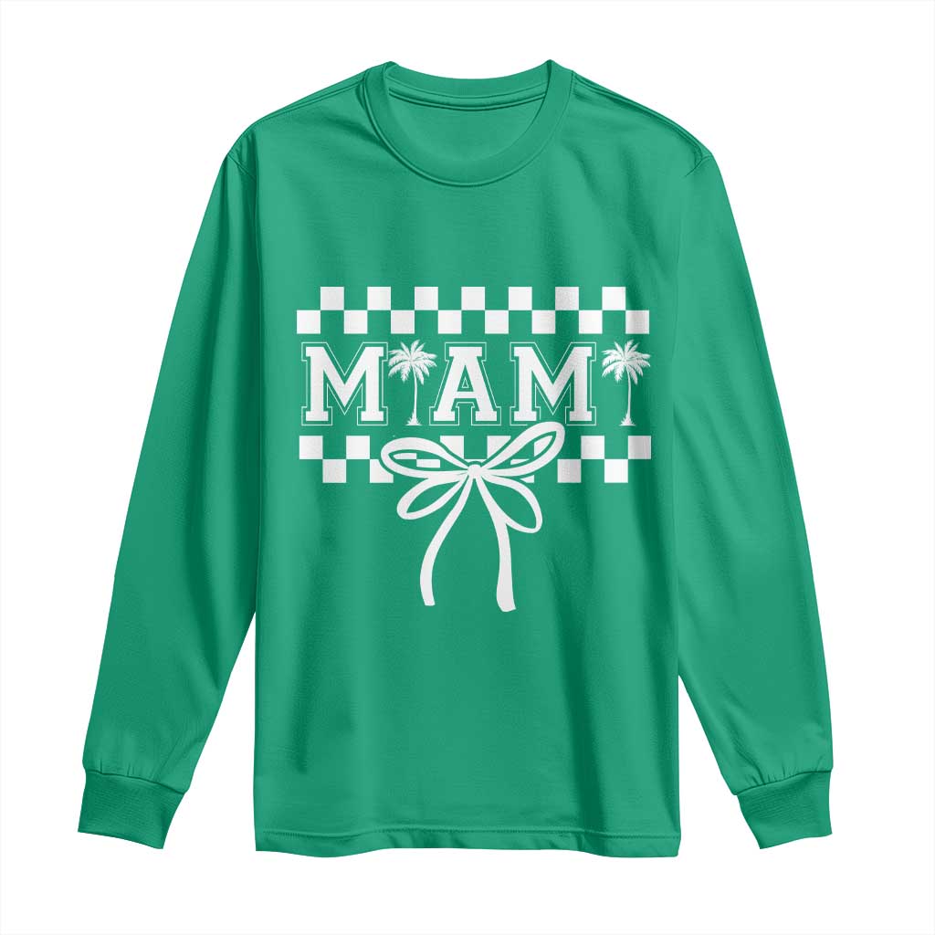 Preppy Miami Bow Aesthetic Long Sleeve Shirt Cute Checkered Palm Tree College Girl