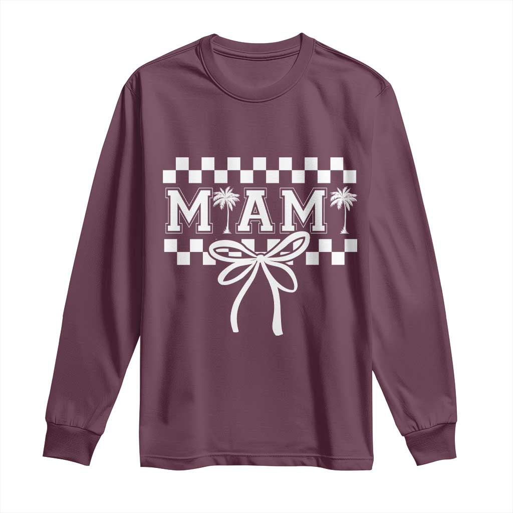 Preppy Miami Bow Aesthetic Long Sleeve Shirt Cute Checkered Palm Tree College Girl