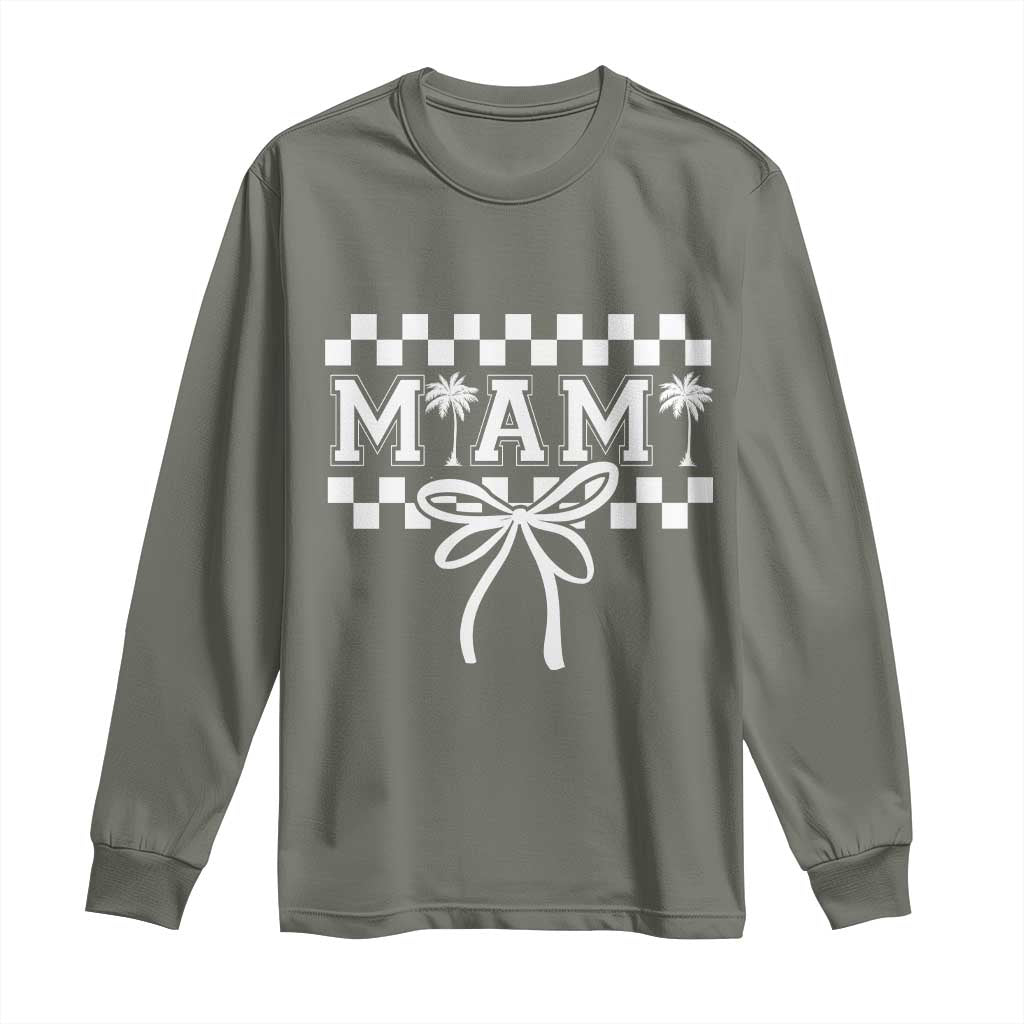 Preppy Miami Bow Aesthetic Long Sleeve Shirt Cute Checkered Palm Tree College Girl