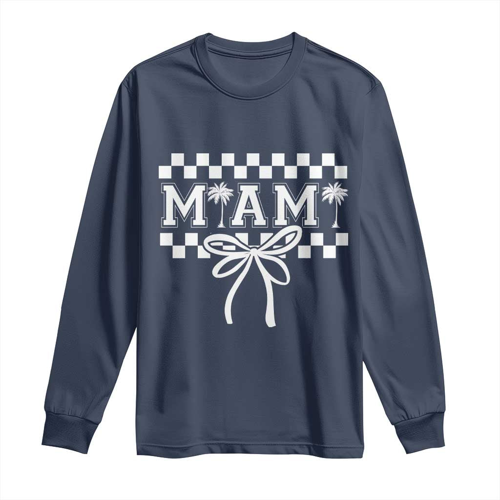Preppy Miami Bow Aesthetic Long Sleeve Shirt Cute Checkered Palm Tree College Girl