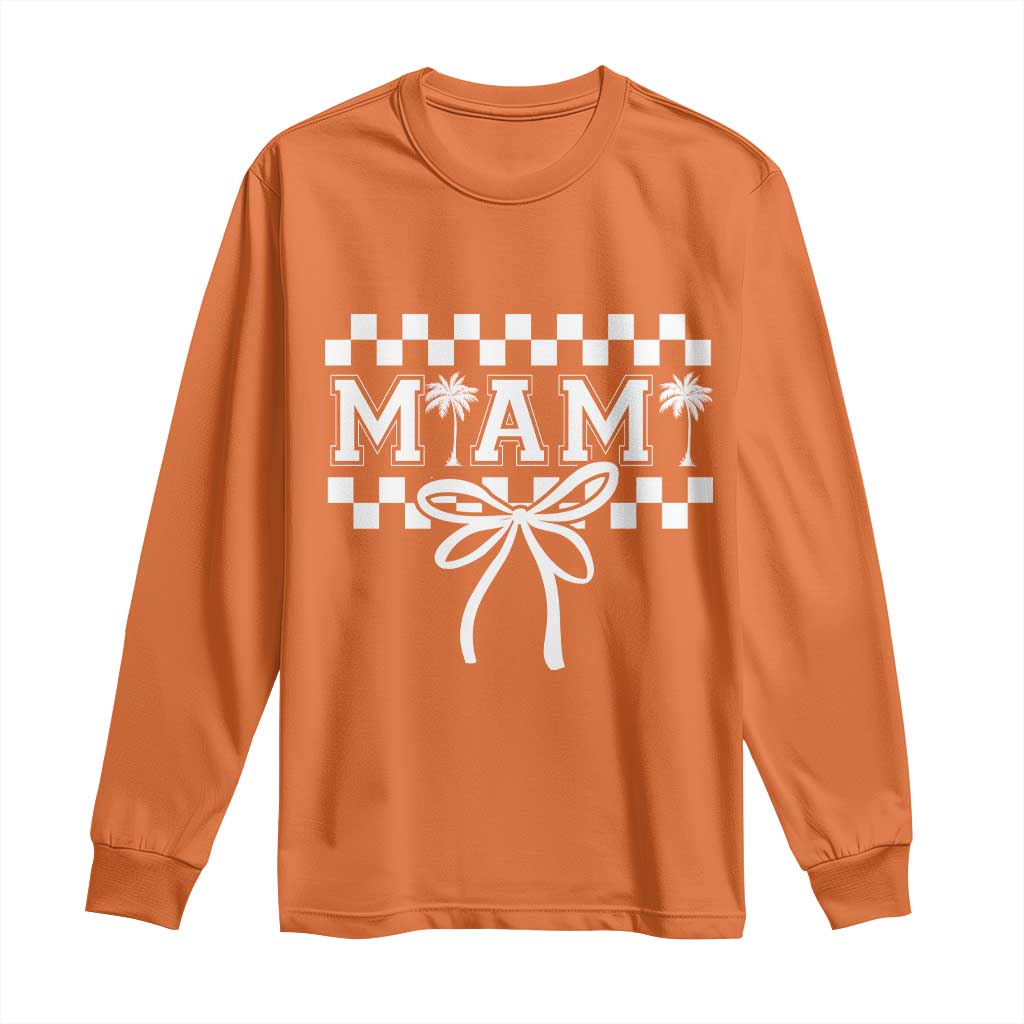 Preppy Miami Bow Aesthetic Long Sleeve Shirt Cute Checkered Palm Tree College Girl