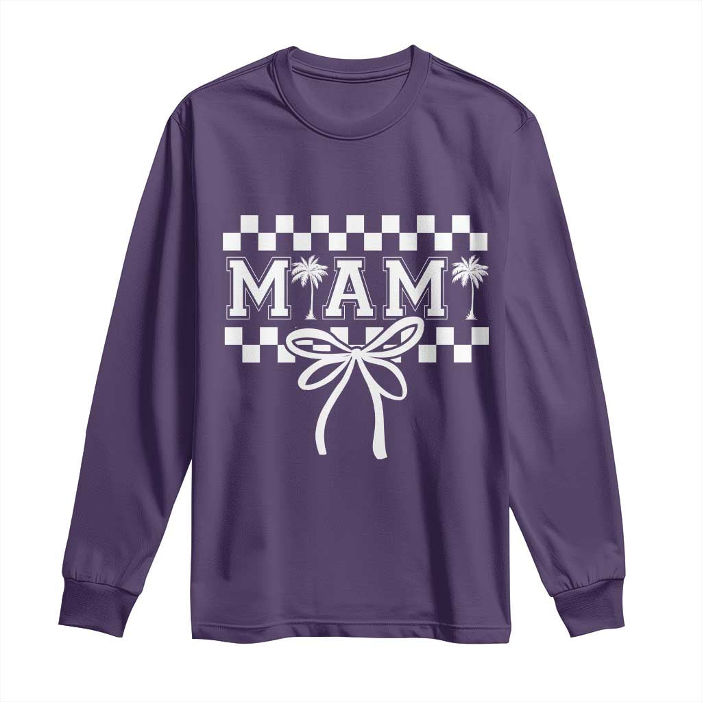 Preppy Miami Bow Aesthetic Long Sleeve Shirt Cute Checkered Palm Tree College Girl