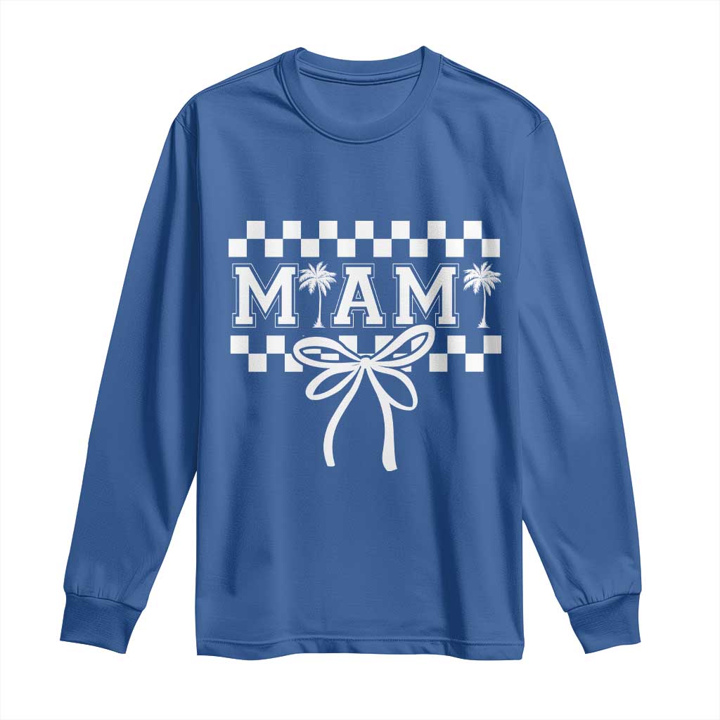 Preppy Miami Bow Aesthetic Long Sleeve Shirt Cute Checkered Palm Tree College Girl
