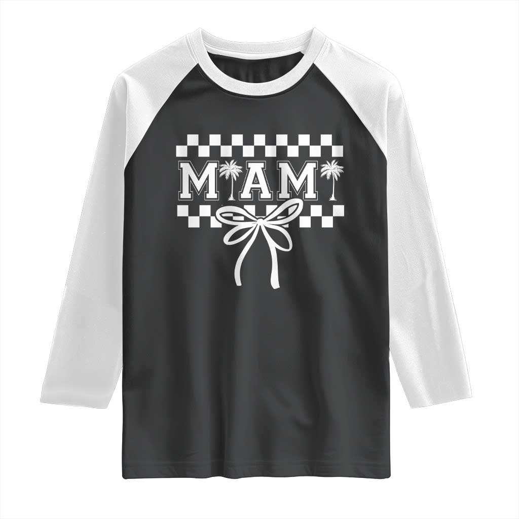 Preppy Miami Bow Aesthetic Raglan Shirt Cute Checkered Palm Tree College Girl