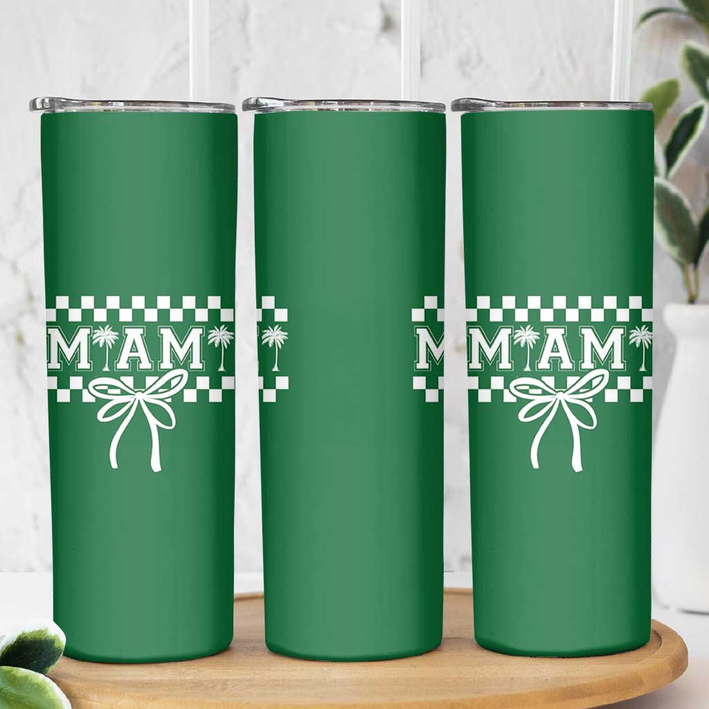 Preppy Miami Bow Aesthetic Skinny Tumbler Cute Checkered Palm Tree College Girl