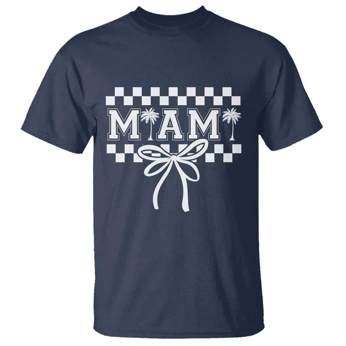 Preppy Miami Bow Aesthetic T Shirt Cute Checkered Palm Tree College Girl