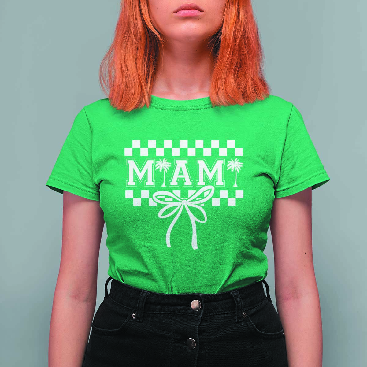 Preppy Miami Bow Aesthetic T Shirt For Women Cute Checkered Palm Tree College Girl